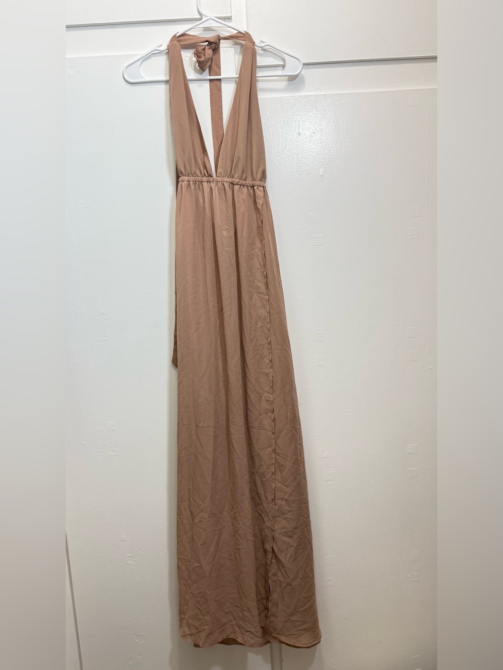 Myra swim Halter V-Neck Maxi Dress in Nude Tan